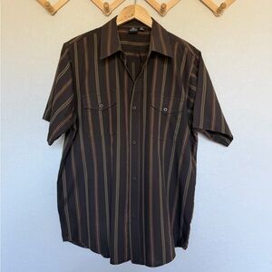 Burnside Brown Embroidered Striped Shirt